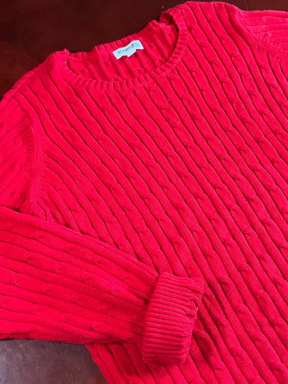 Womens St Johns Bay Classic Minimalist Preppy Red Cable Knit Sweater (Medium)